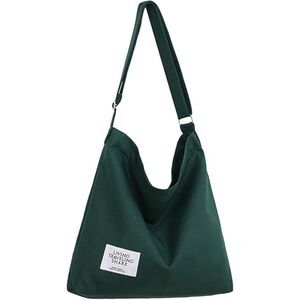Women's Dark Green Imported Canvas Retro Large Size Shoulder Crossbody Tote Bag